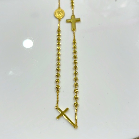 ROSARY NECKLACE. GOLD VERMEIL OVER 925 Sterling Silver STAMPED. BRAND NEW. - Picture 2 of 3